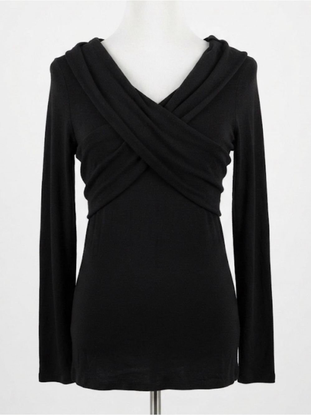 Babaton Aritzia Black Wrap Front Long Sleeve Top Size Large NWT Lyocell Wool
